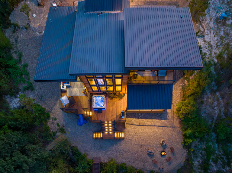 Drone photography of luxury cabin exterior in Broken Bow, OK